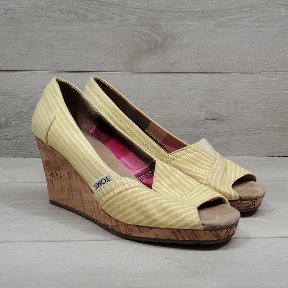 Toms Women Espadrille Stripe Wedge Comfort Sandals shoes sz 7